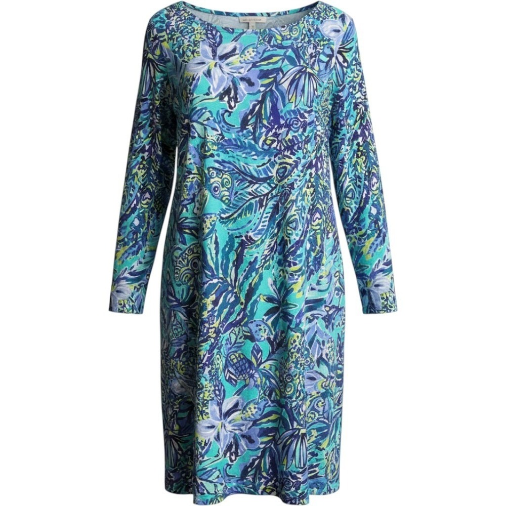 Lilly Pulitzer Hollee T-Shirt Dress Pima Cotton Women L Sneak A Beak Bennet Blue